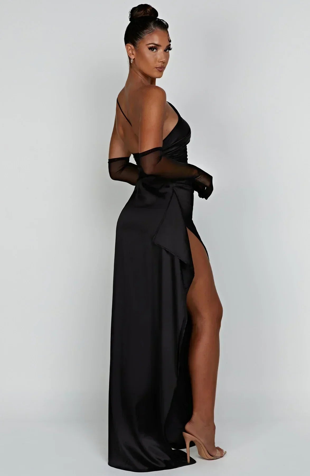 Satin Maxi Evening Dress with One-Shoulder and High Split - product photo 20