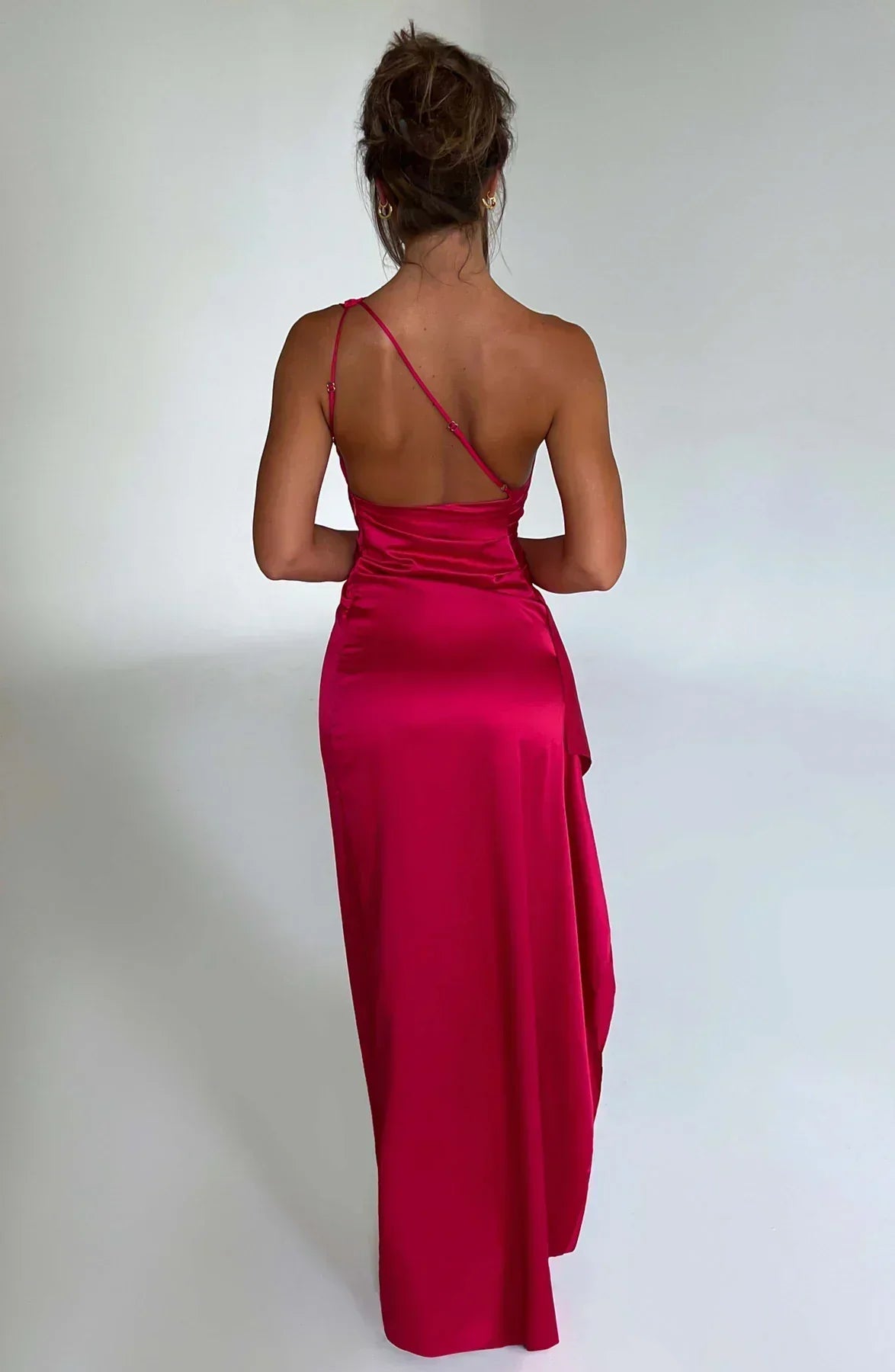 Satin Maxi Evening Dress with One-Shoulder and High Split - product photo 8