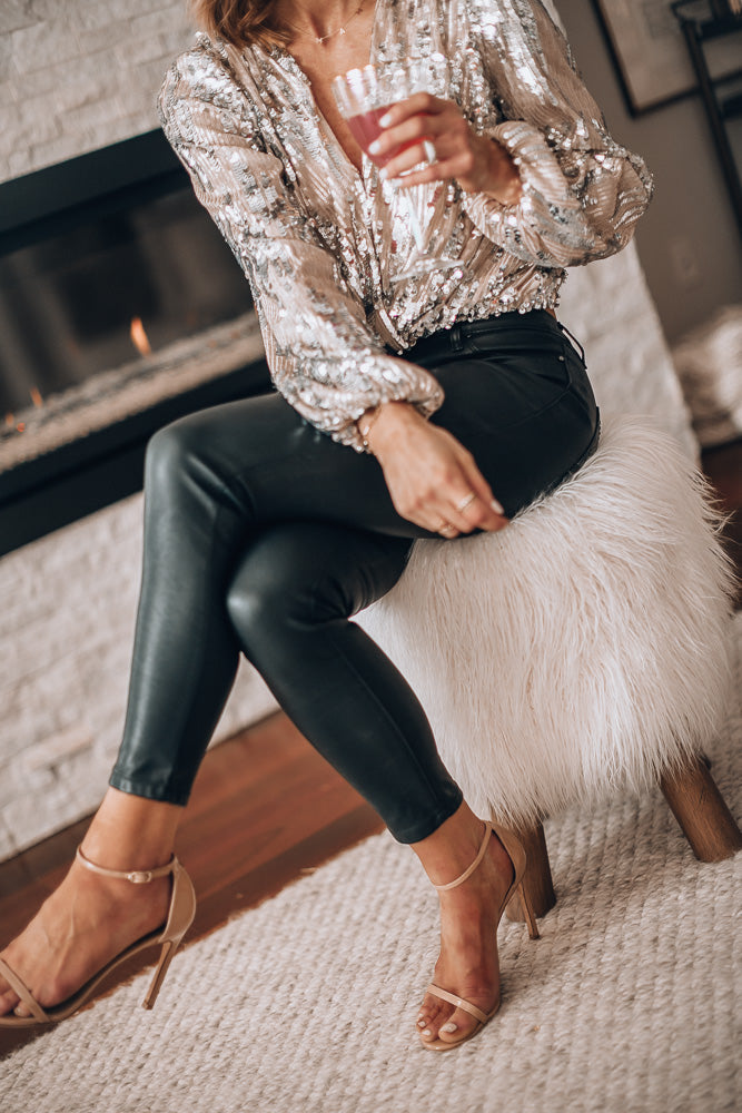 Sequin Party Blouse with Long Sleeves and V-Neck - product photo 5