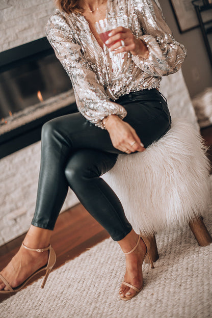 Sequin Party Blouse with Long Sleeves and V-Neck - product photo 5