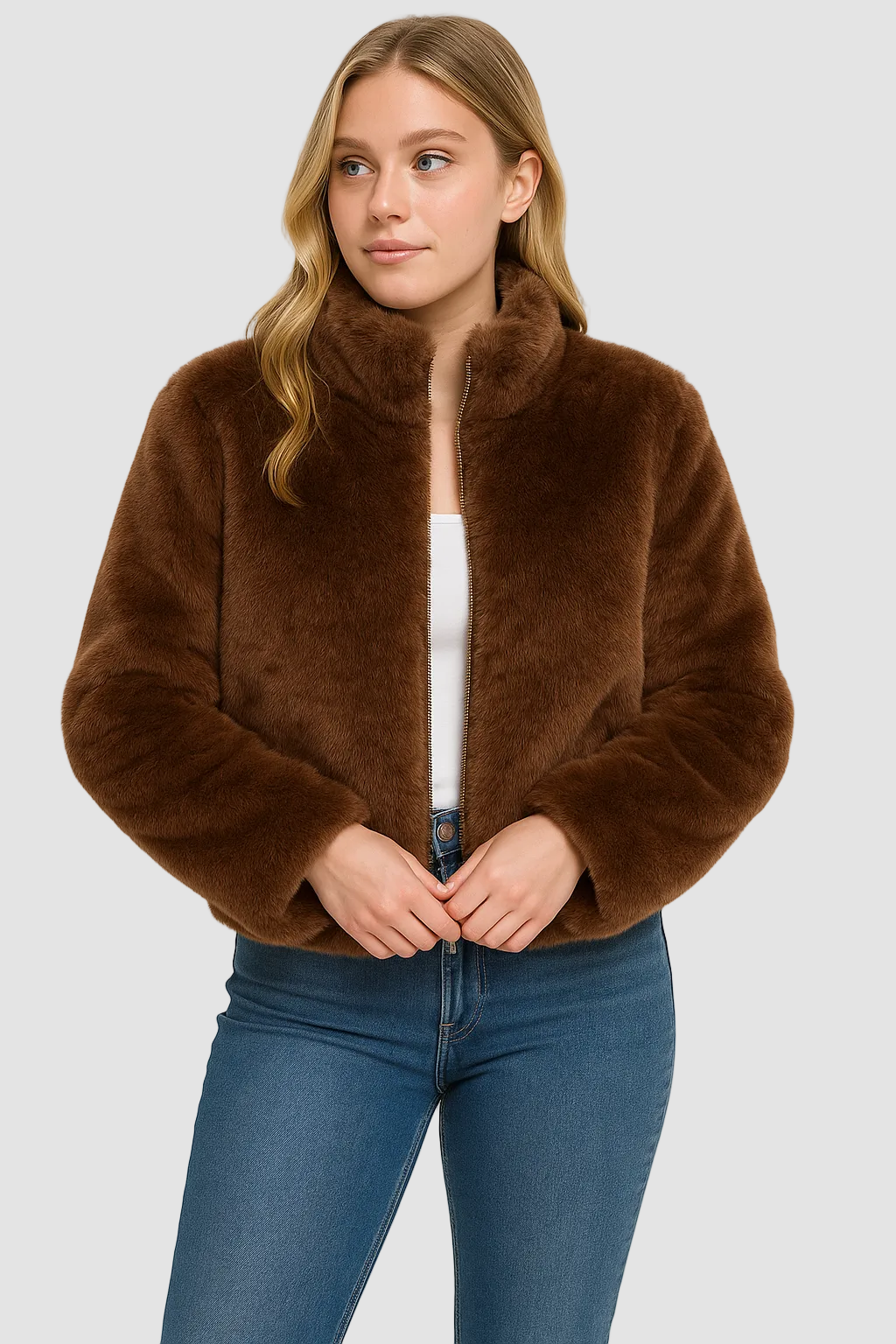 Short Faux Fur Winter Coat with Soft Lining