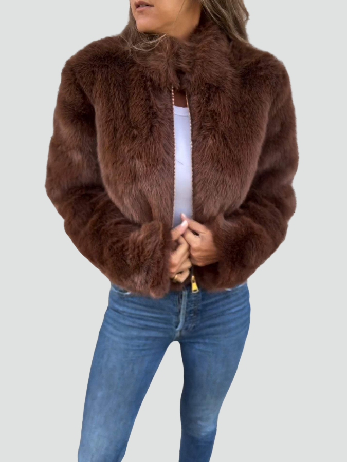 Short Faux Fur Winter Coat with Soft Lining - product photo 2