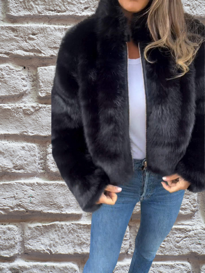 Short Faux Fur Winter Coat with Soft Lining - product photo 3