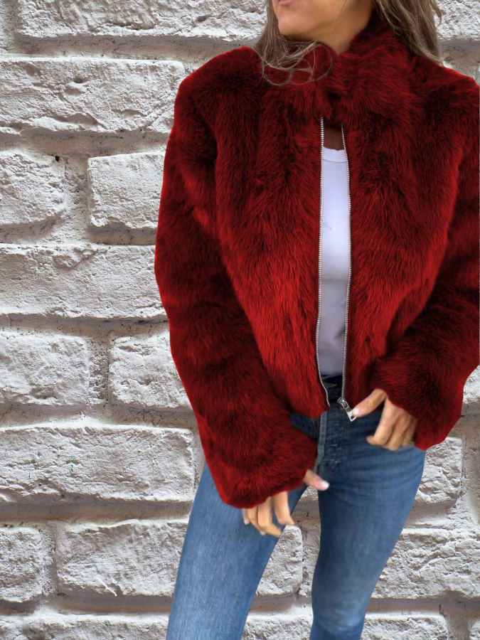 Short Faux Fur Winter Coat with Soft Lining - product photo 4