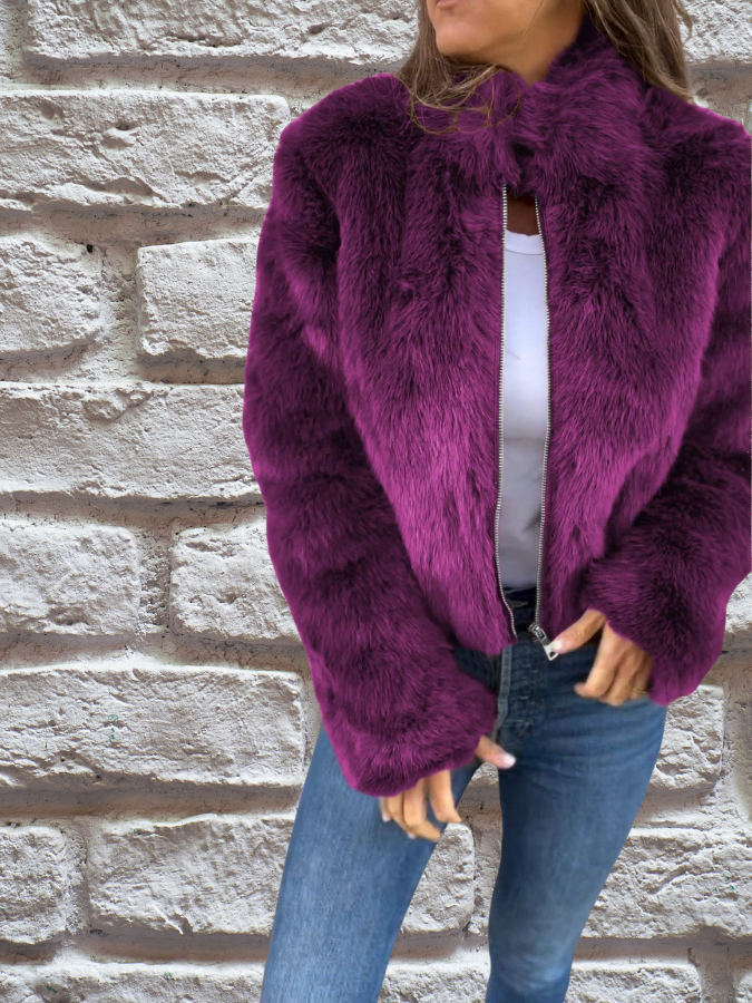 Short Faux Fur Winter Coat with Soft Lining - product photo 5