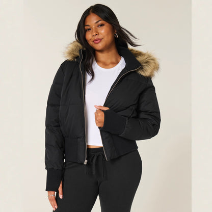 Short Puffer Jacket with Faux Fur Hood - product photo 4