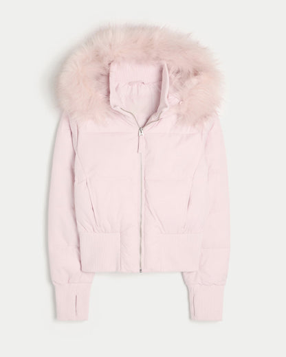 Short Puffer Jacket with Faux Fur Hood - product photo 6