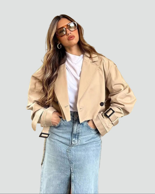 Short Trench Coat with Lapel Collar, Modern Fit
