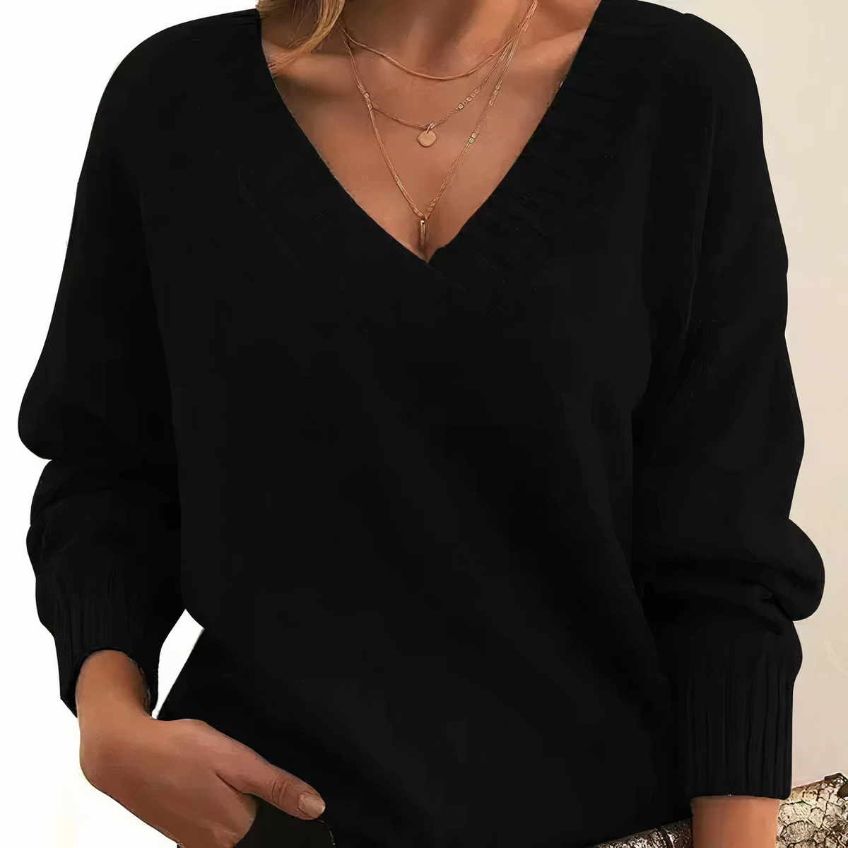 Soft Knit Jumper with Deep V-Neck and Rib Detail - product photo 6