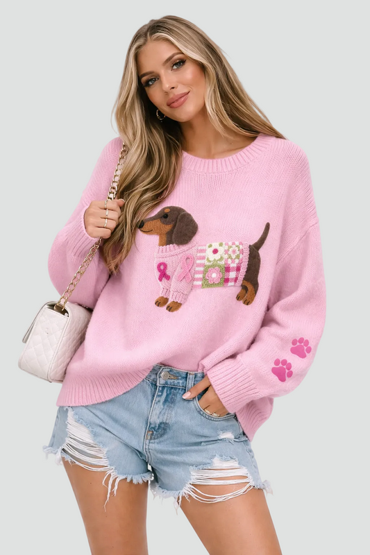 Soft Knit Jumper with Dog Print and Long Sleeves