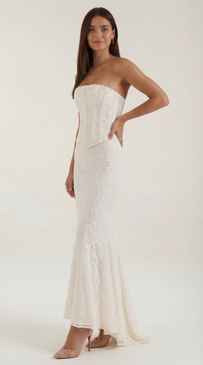 Strapless Corset-Style Lace Maxi Dress with Mermaid Silhouette - product photo 2