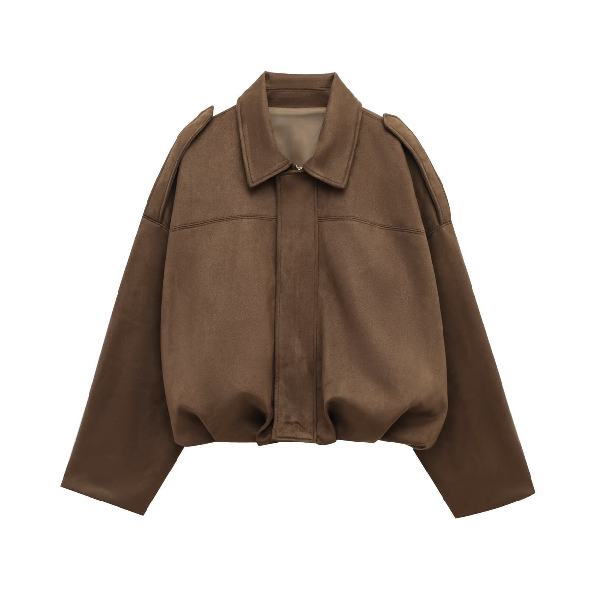 Suede-Look Textured Casual Jacket with Lapel Collar - product photo 10