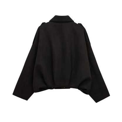 Suede-Look Textured Casual Jacket with Lapel Collar - product photo 14