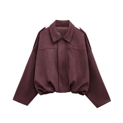 Suede-Look Textured Casual Jacket with Lapel Collar - product photo 21