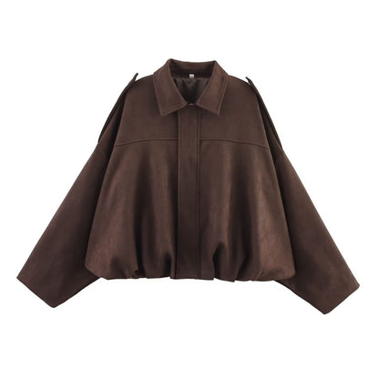 Suede-Look Textured Casual Jacket with Lapel Collar - product photo 28