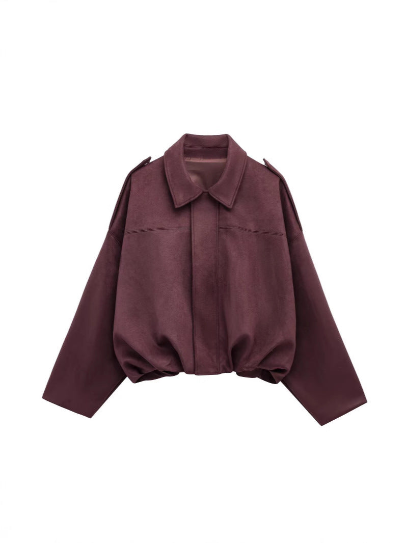 Suede-Look Textured Casual Jacket with Lapel Collar - product photo 3