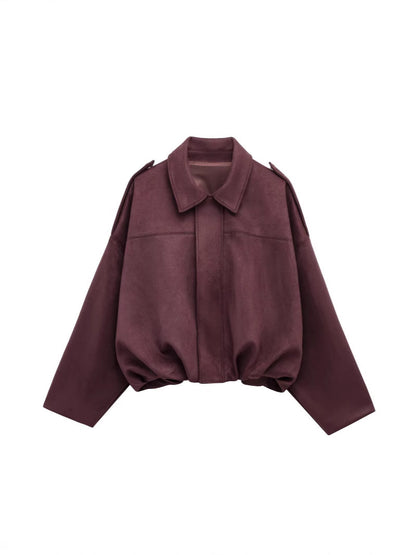 Suede-Look Textured Casual Jacket with Lapel Collar - product photo 3