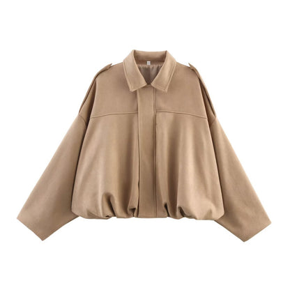 Suede-Look Textured Casual Jacket with Lapel Collar - product photo 32