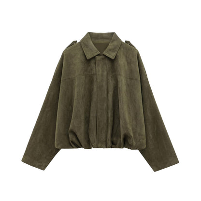 Suede-Look Textured Casual Jacket with Lapel Collar - product photo 7