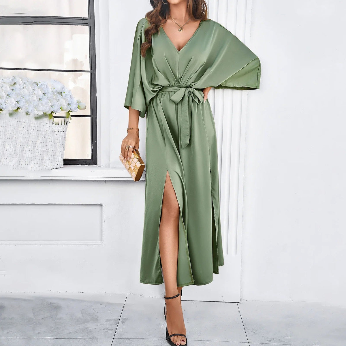 Summer Maxi Dress with V-Neck and Loose Fit - product photo 4