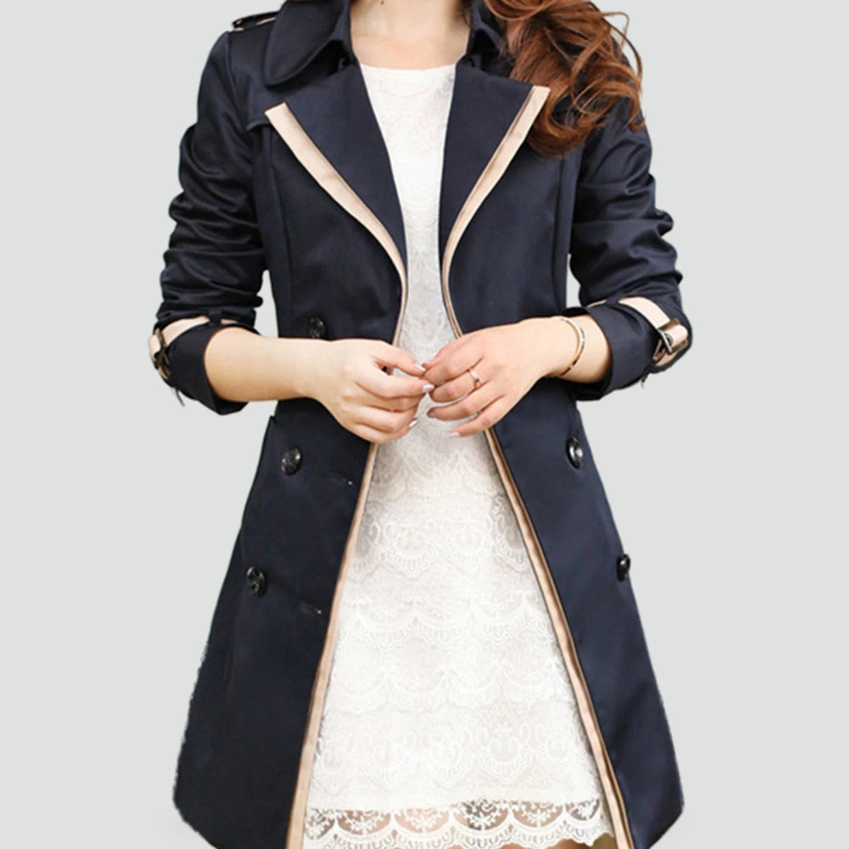 Windproof Trench Coat with Lapel Collar