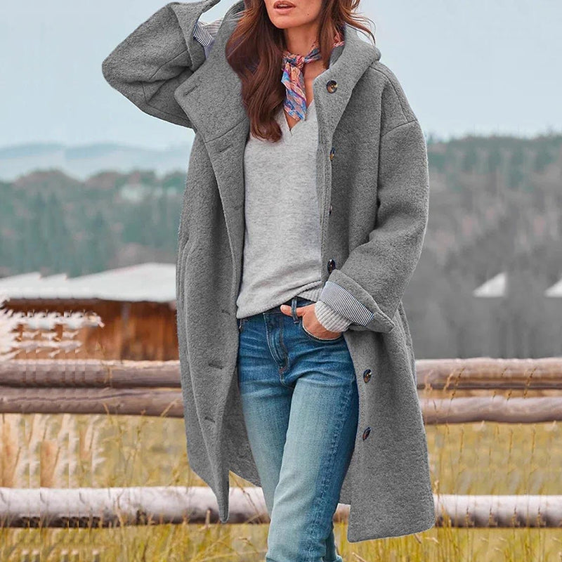 Wool-Blend Coat with Hood and Loose Fit - product photo 2