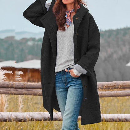 Wool-Blend Coat with Hood and Loose Fit - product photo 3