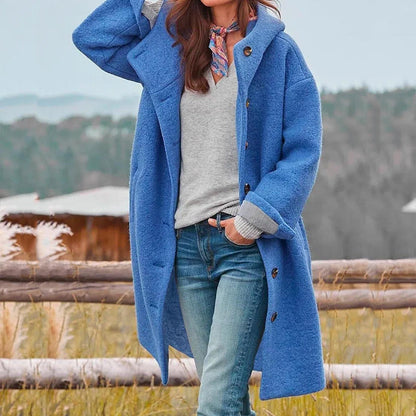 Wool-Blend Coat with Hood and Loose Fit - product photo 4