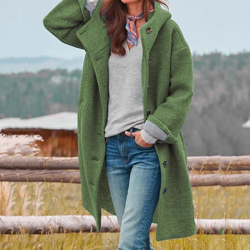 Wool-Blend Coat with Hood and Loose Fit - product photo 5