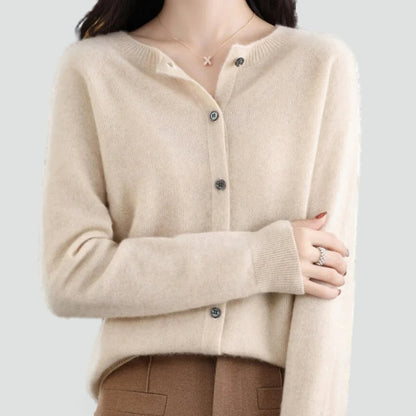 Wool Cardigan with Button Closure and Round Neck
