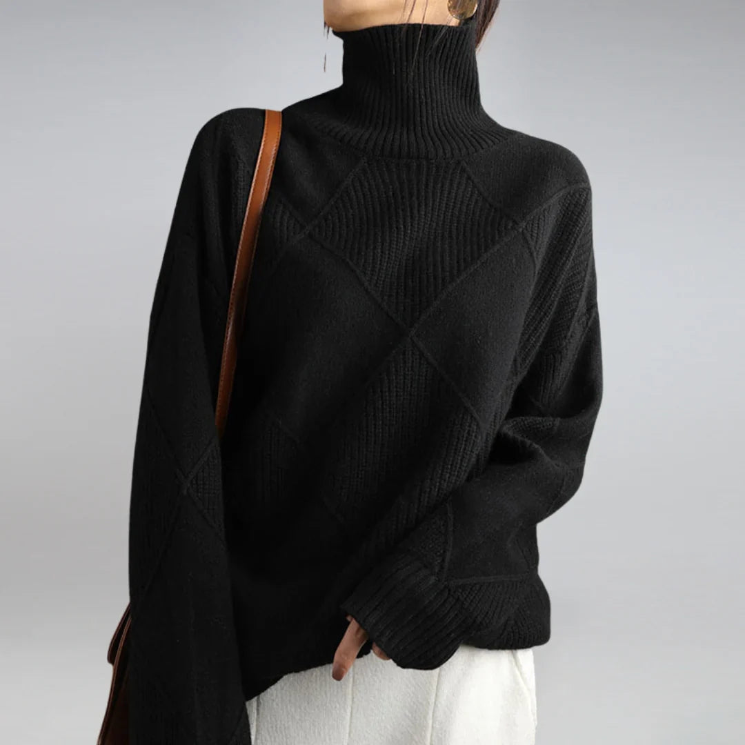 Wool Turtleneck Jumper with Argyle Pattern - product photo 11