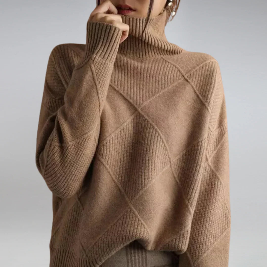 Wool Turtleneck Jumper with Argyle Pattern - product photo 3