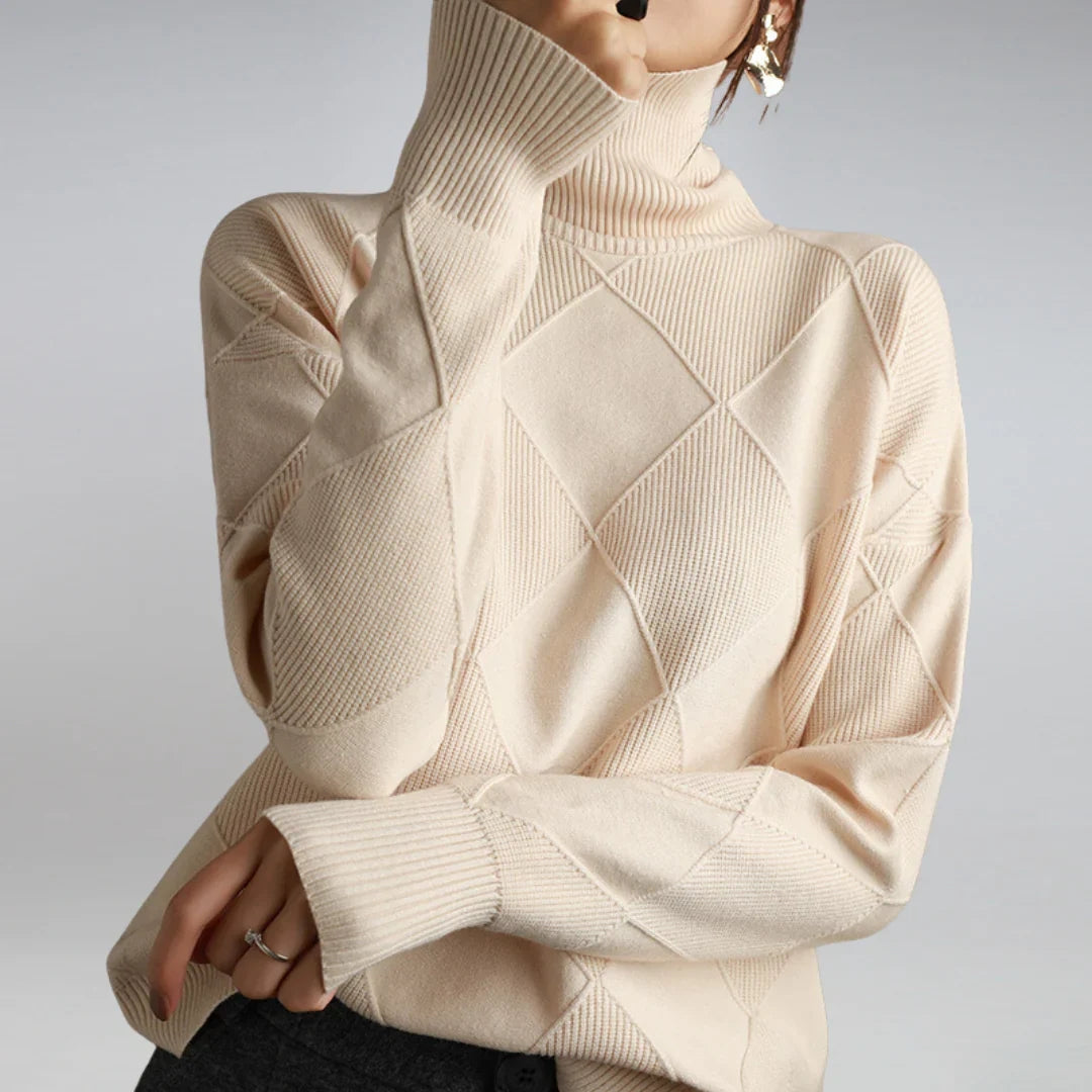 Wool Turtleneck Jumper with Argyle Pattern - product photo 7