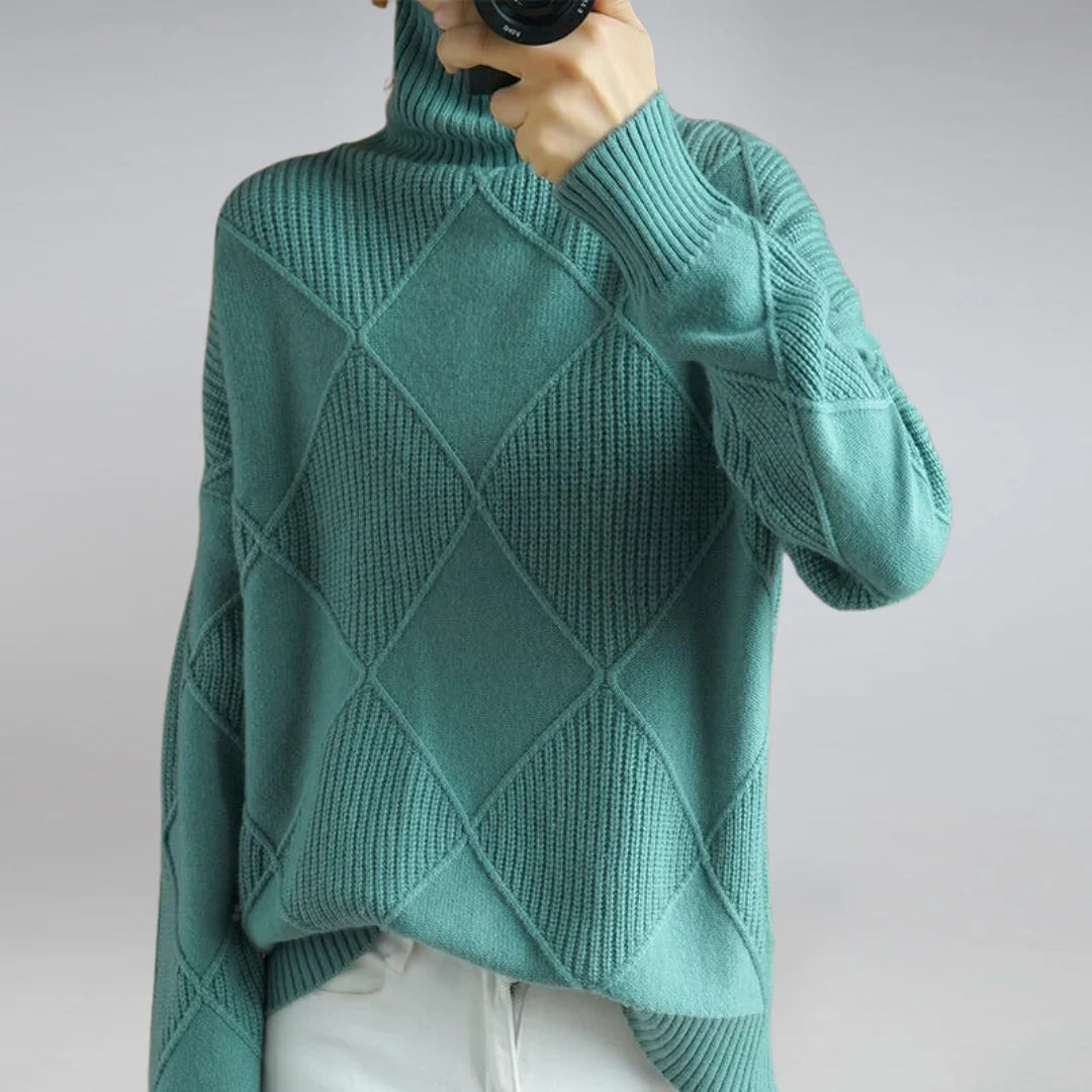 Wool Turtleneck Jumper with Argyle Pattern - product photo 8