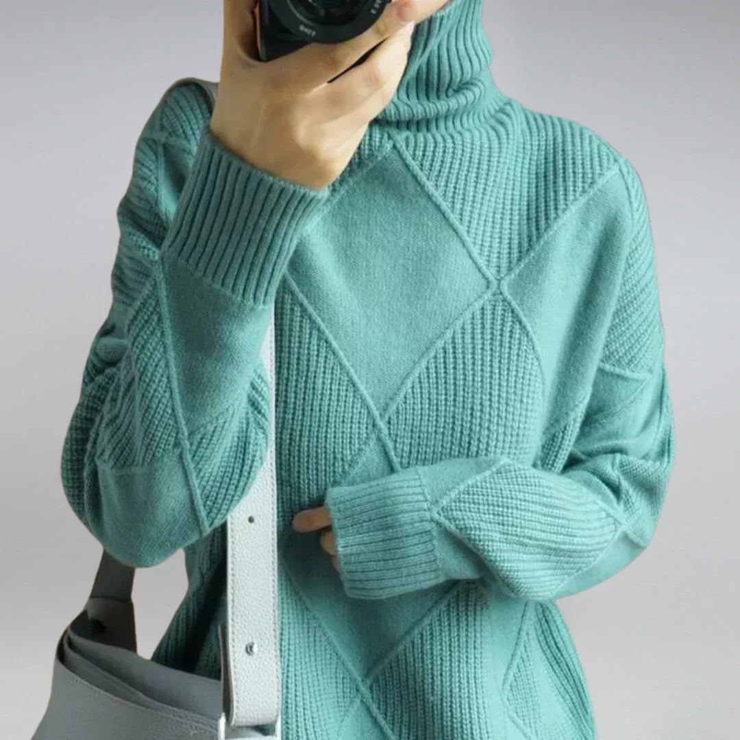 Wool Turtleneck Jumper with Argyle Pattern - product photo 9