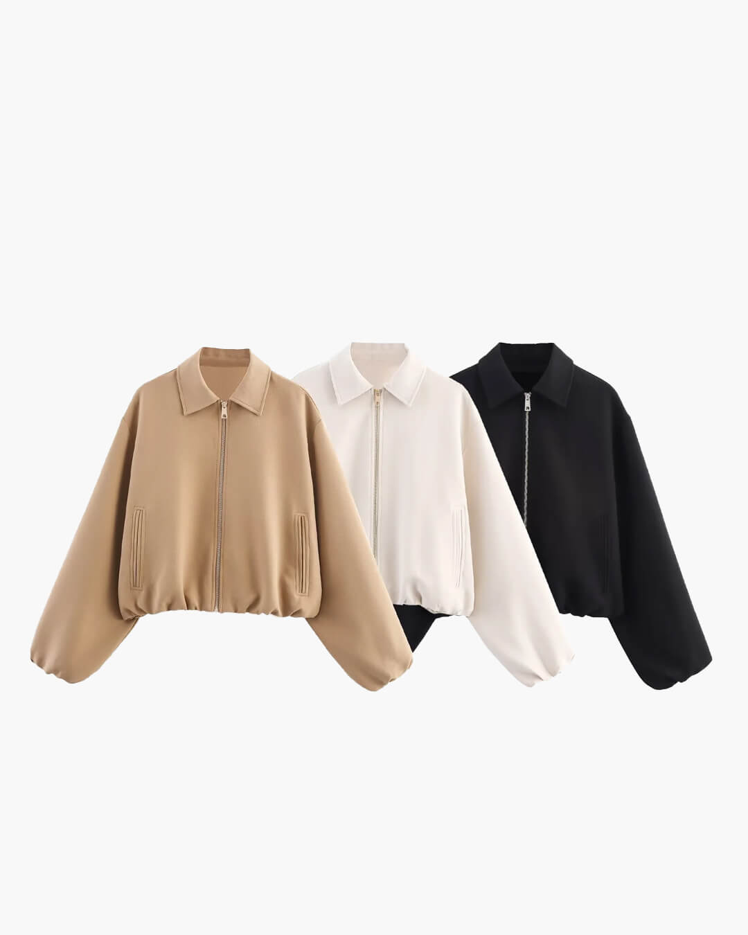 Cropped Bomber Jacket with Elastic Hem