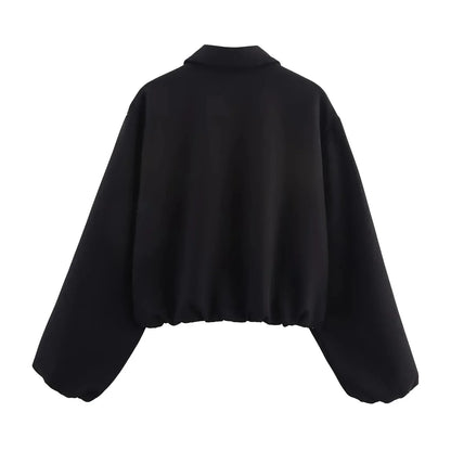 Cropped Bomber Jacket with Elastic Hem