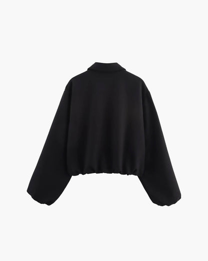 Cropped Bomber Jacket with Elastic Hem