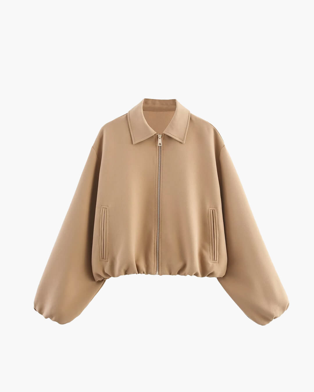 Cropped Bomber Jacket with Elastic Hem