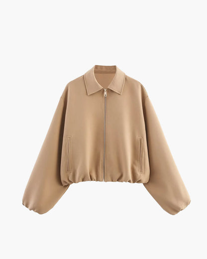 Cropped Bomber Jacket with Elastic Hem