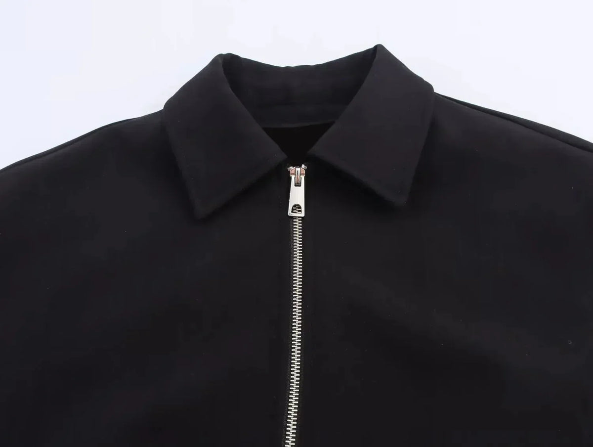 Cropped Bomber Jacket with Elastic Hem