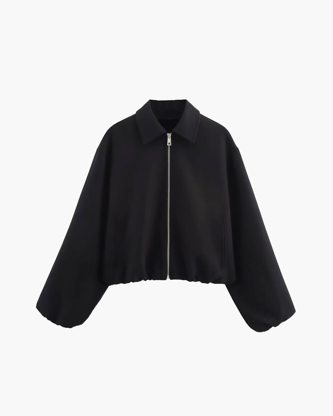 Cropped Bomber Jacket with Elastic Hem