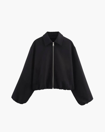 Cropped Bomber Jacket with Elastic Hem