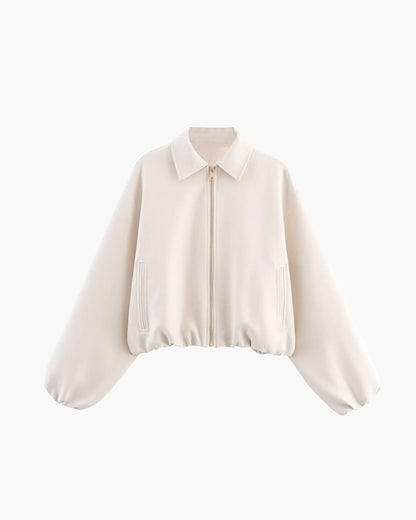 Cropped Bomber Jacket with Elastic Hem