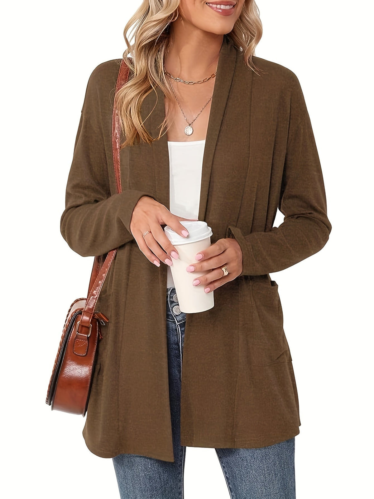 Open-Front Cardigan with Lapel Collar