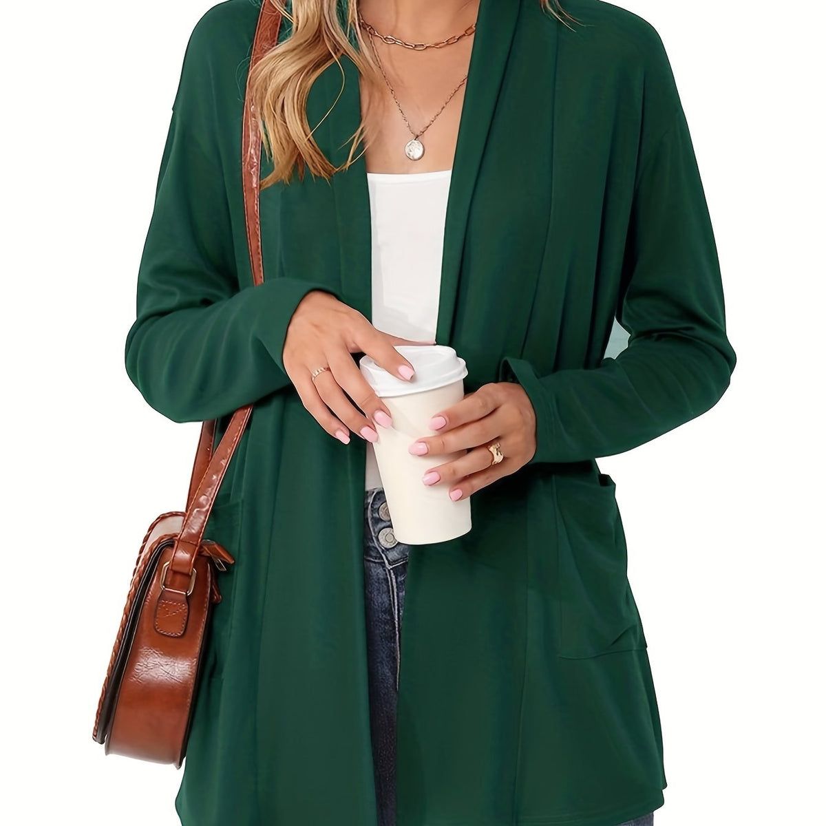 Open-Front Cardigan with Lapel Collar