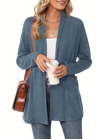 Open-Front Cardigan with Lapel Collar