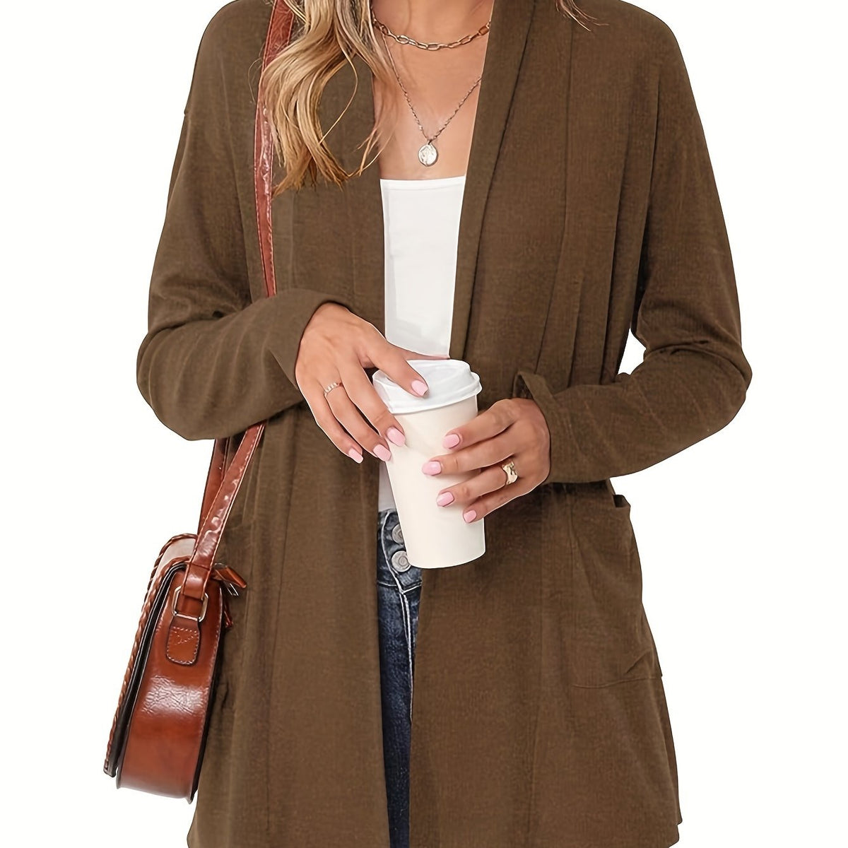 Open-Front Cardigan with Lapel Collar