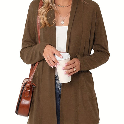 Open-Front Cardigan with Lapel Collar