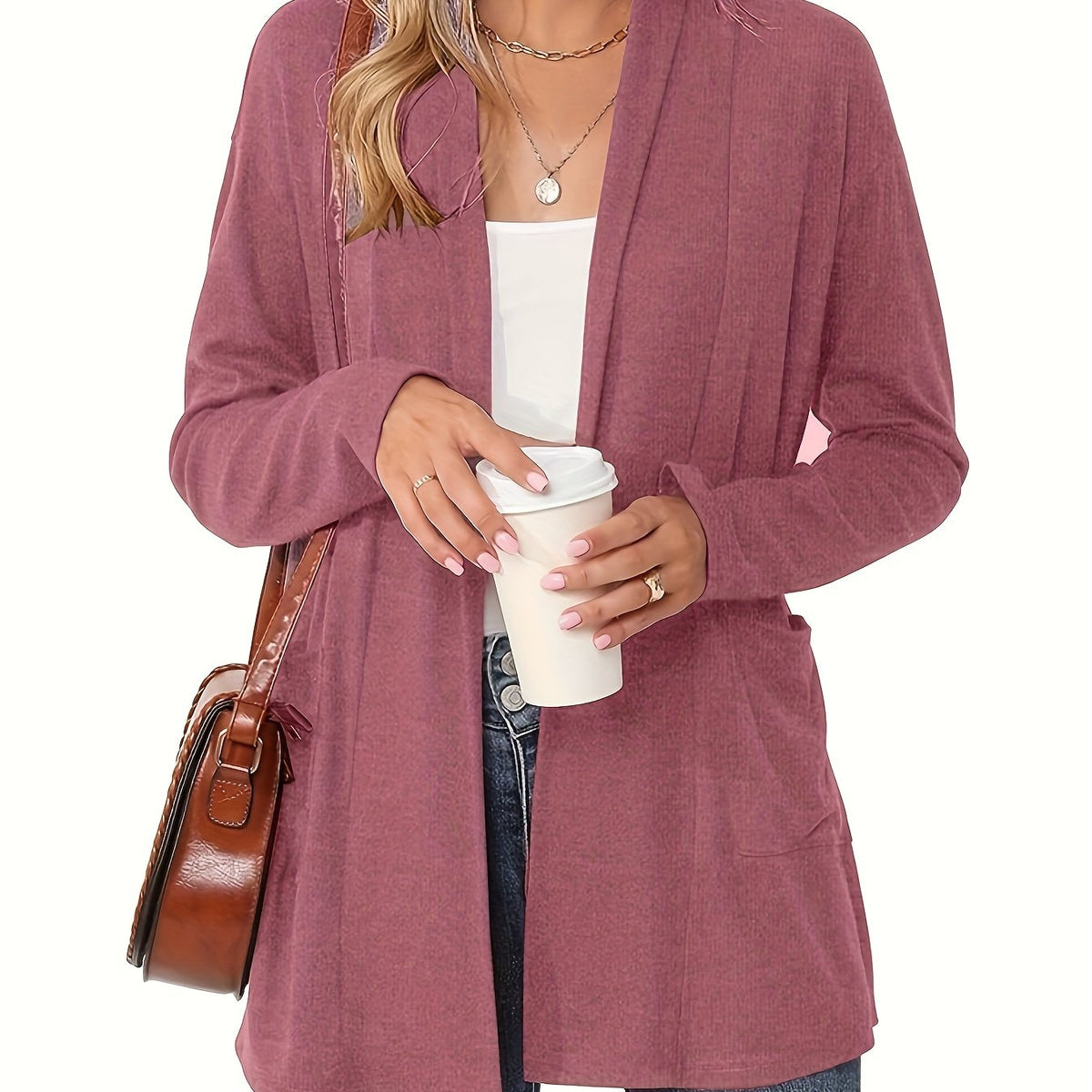 Open-Front Cardigan with Lapel Collar